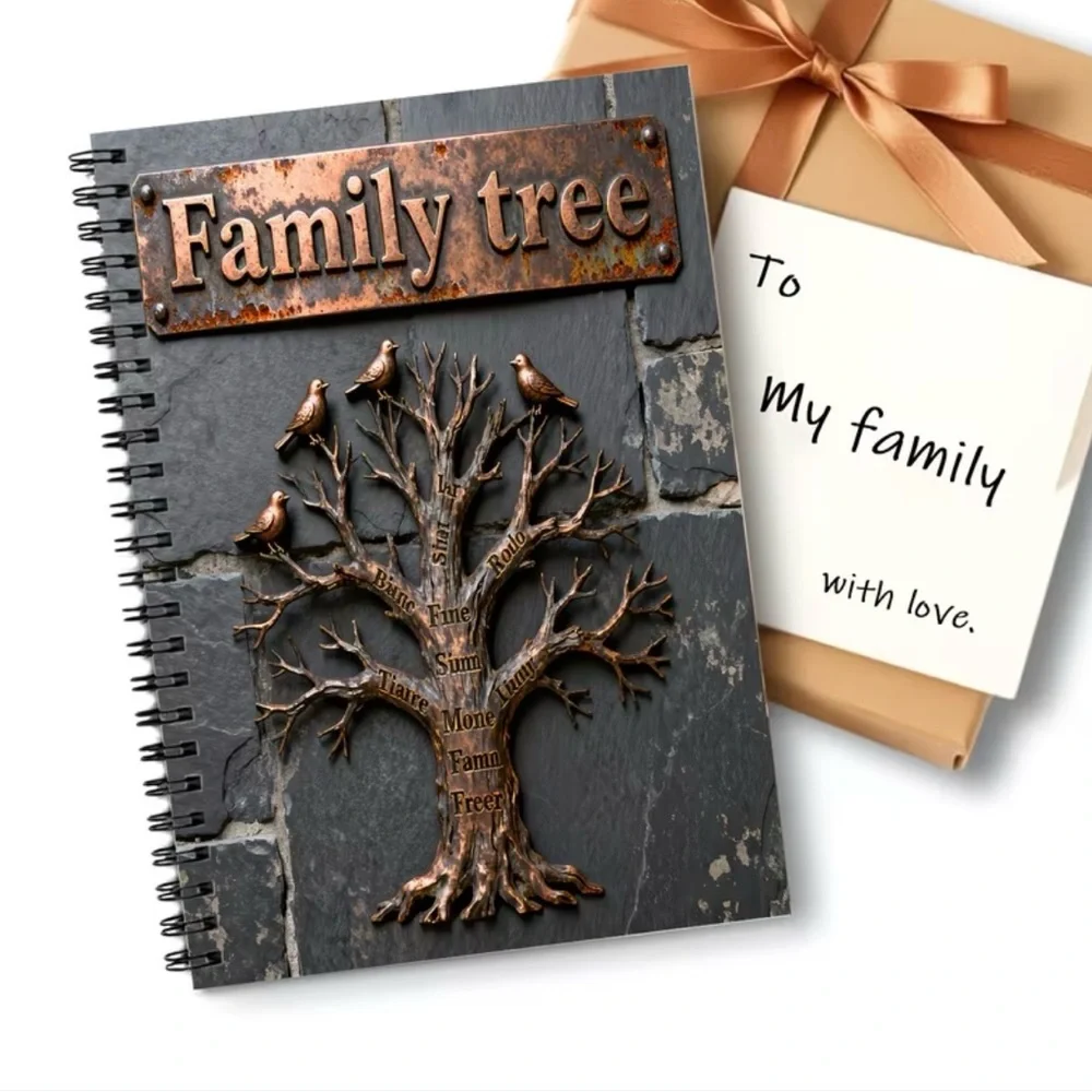 Family Tree Spiral Journal - Copper color Tree on Slate color Gray Cover